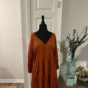 NWT Grace Atwood the Drop collection orange long sleeve tiered dress size XL